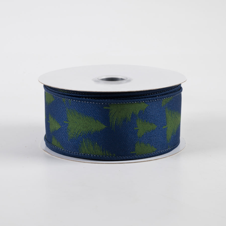 1.5" Wispy Fishline Trees Ribbon: Navy & Dark Green (10 Yards)