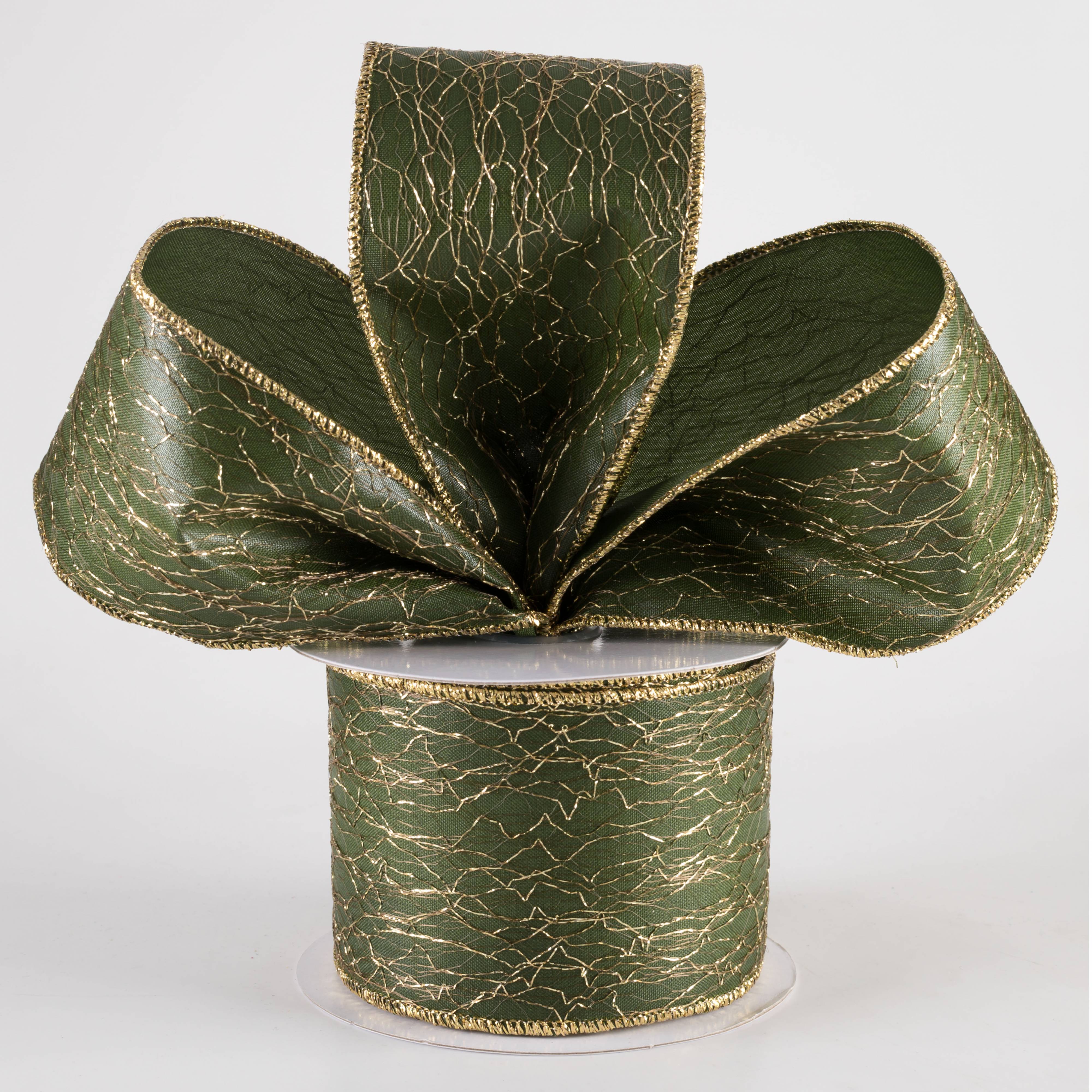 2.5" Wispy Gold Net Overlay Ribbon: Hunter Green (10 Yards) Lifestyle Photo