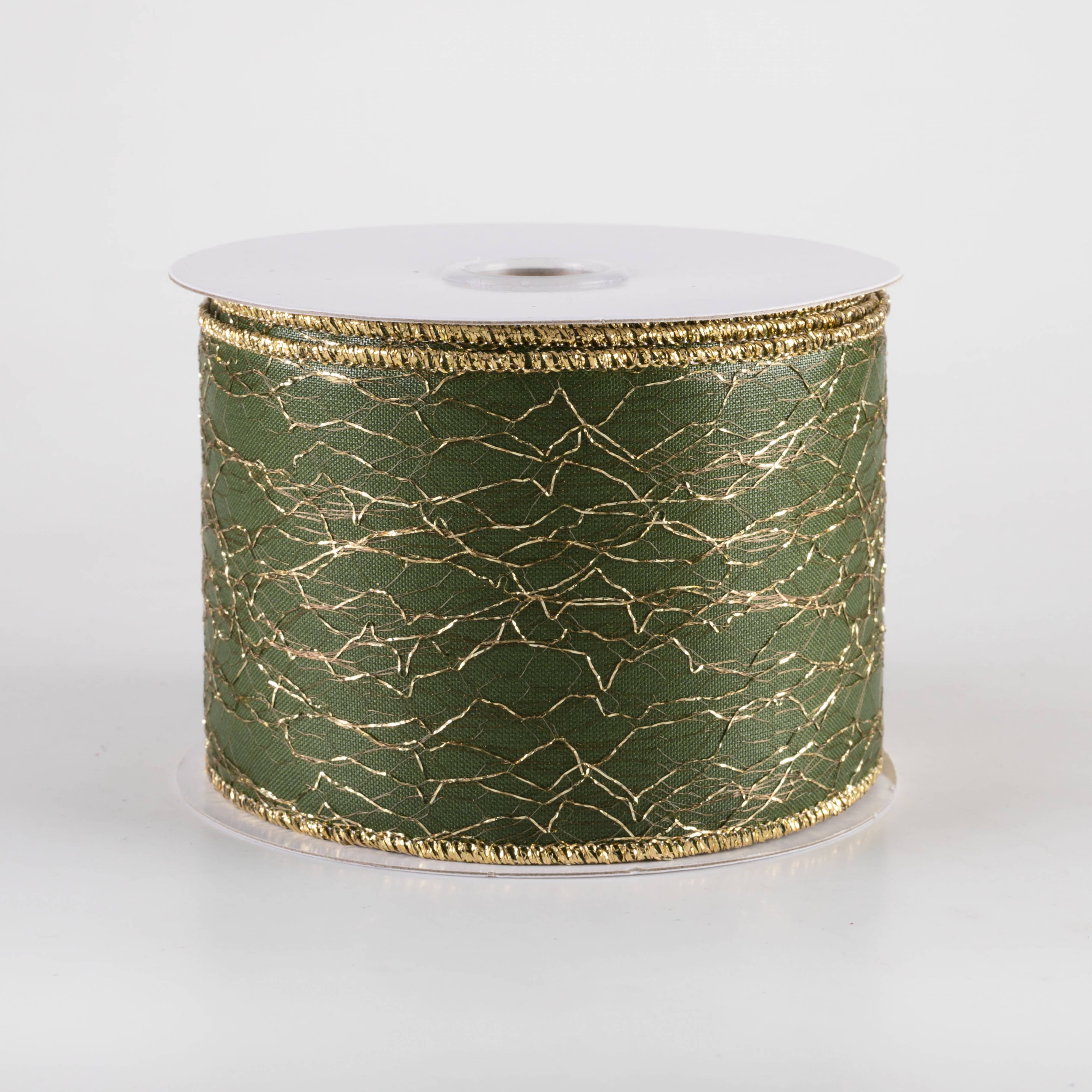 2.5" Wispy Gold Net Overlay Ribbon: Hunter Green (10 Yards) Item Number: 78490-40-08