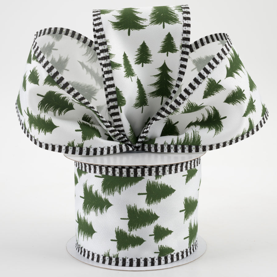 2.5" Wispy Trees Stripe Edge Ribbon: White & Dark Green (10 Yards) Lifestyle Photo