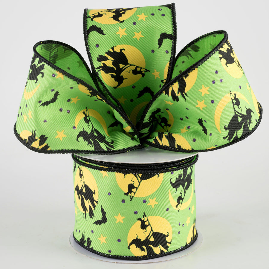 2.5" Witch Flying by Moon Ribbon: Lime Green (10 Yards) Lifestyle Photo