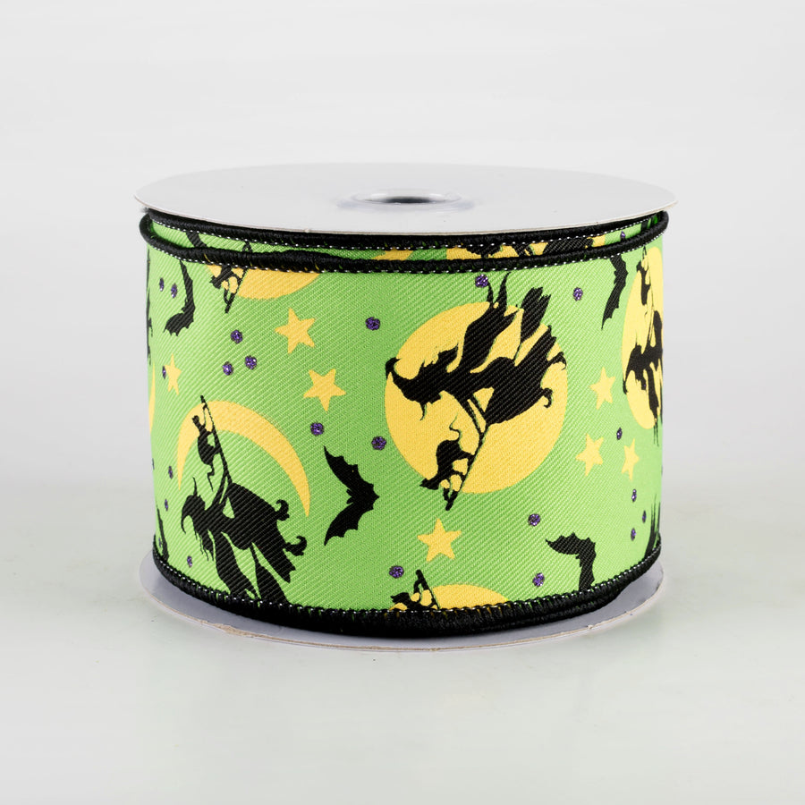 2.5" Witch Flying by Moon Ribbon: Lime Green (10 Yards)