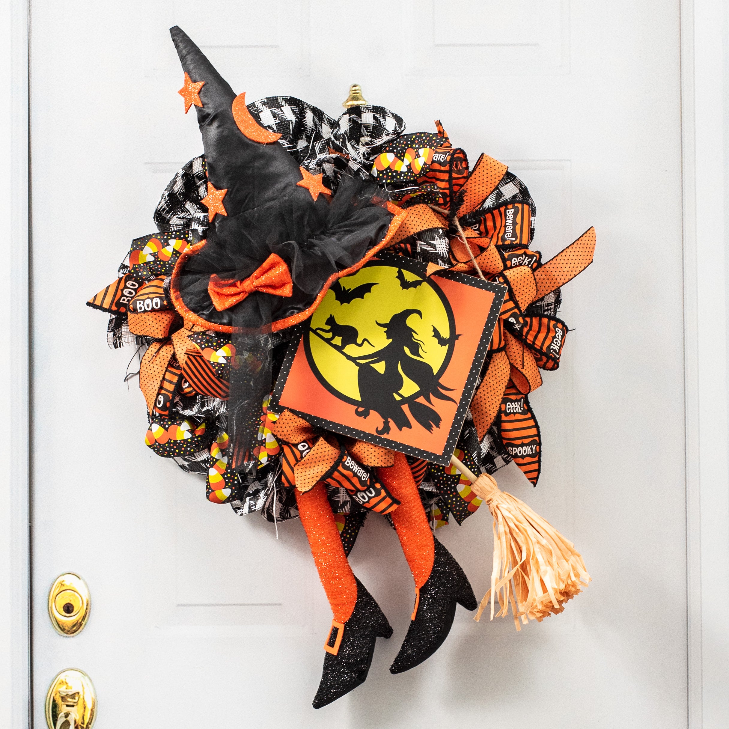 Witch Hat, Legs, Broom Wreath Accent: Black & Orange Lifestyle Photo