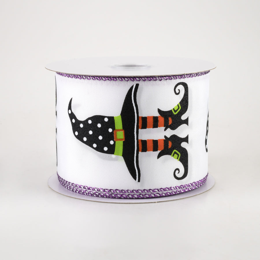 2.5" Witch Hat With Legs Satin Ribbon: White (10 Yards)