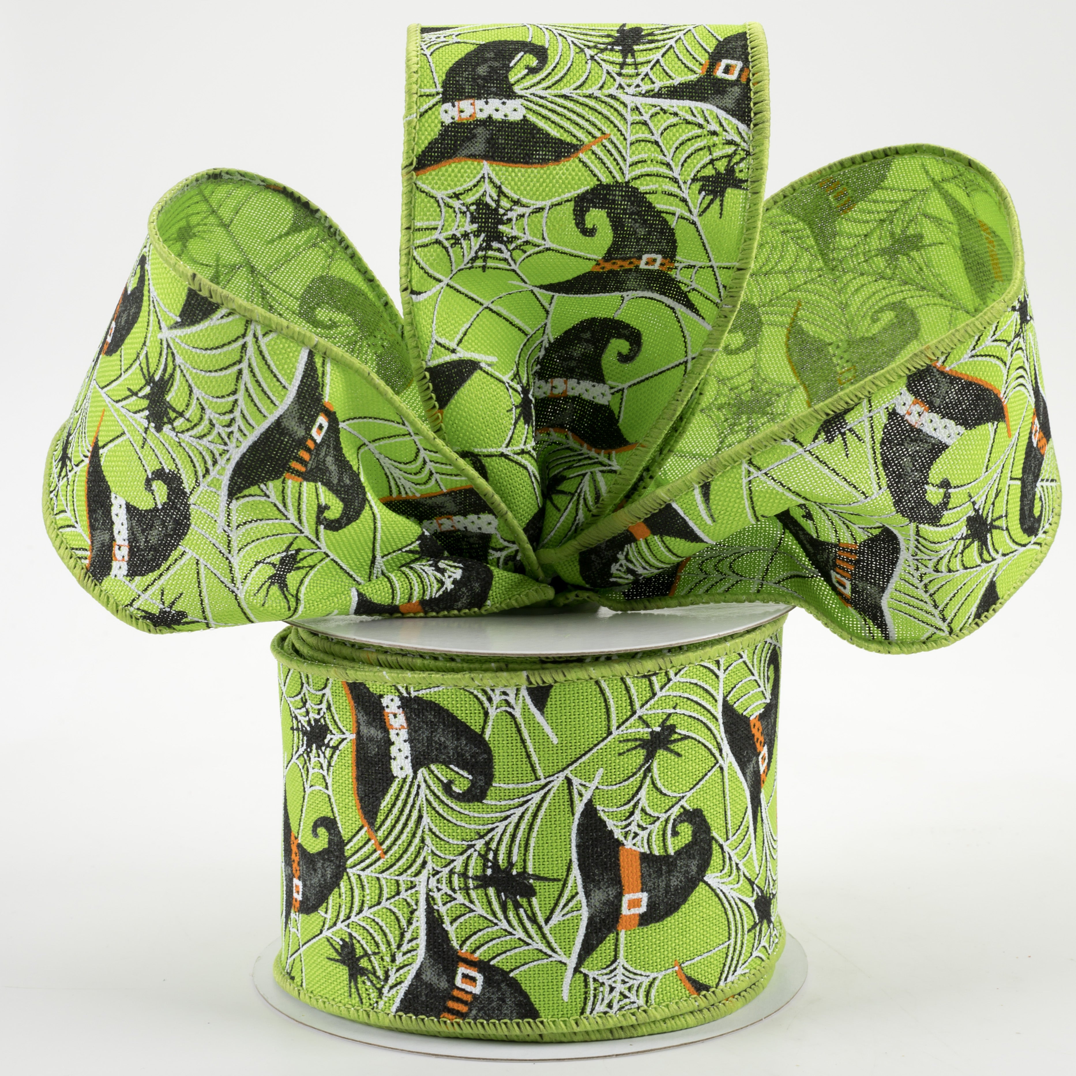 2.5" Witch Hats and Spiders Ribbon: Fresh Green (10 Yards) Lifestyle Photo