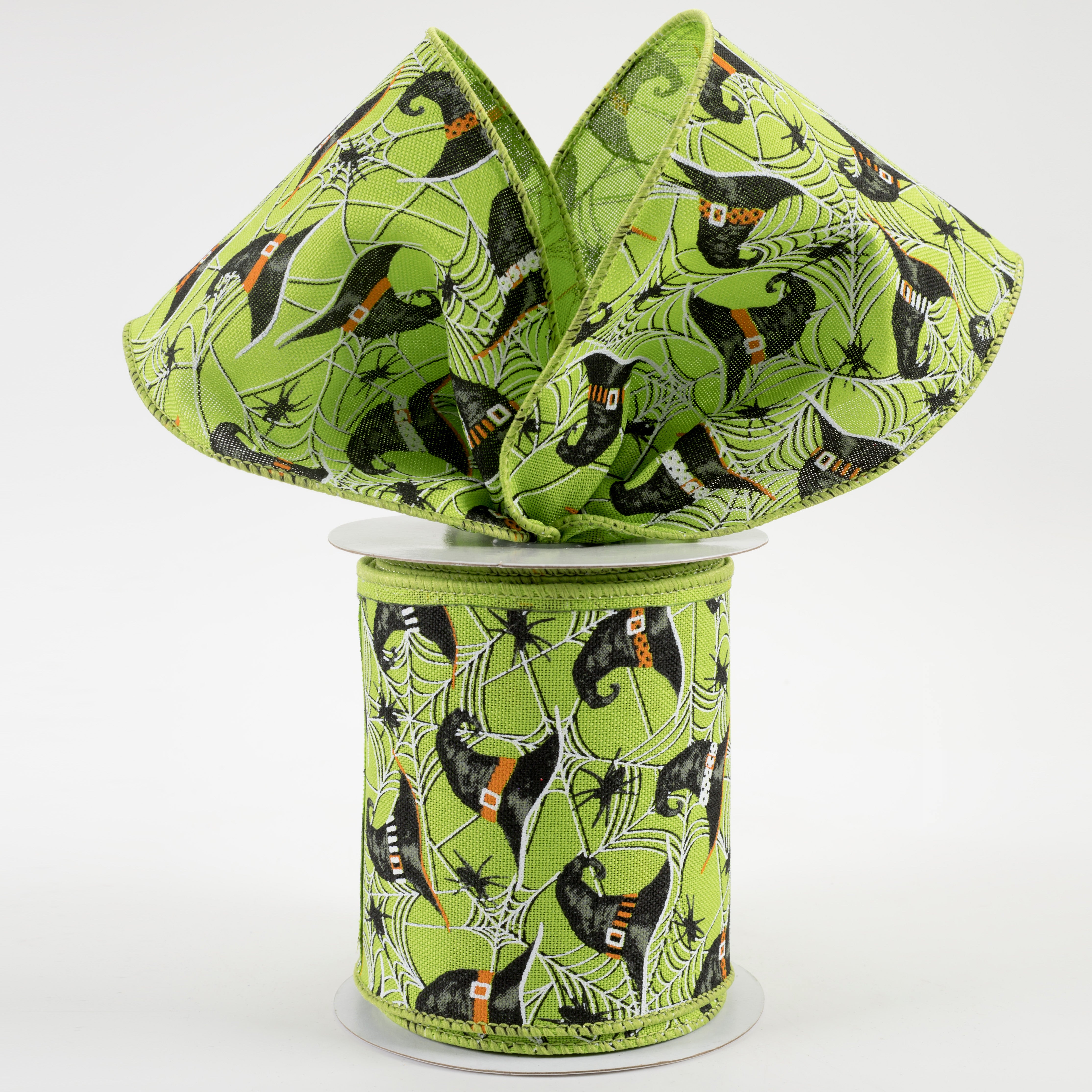 4" Witch Hats and Spiders Ribbon: Fresh Green (10 Yards) Lifestyle Photo