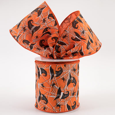 4" Witch Hats and Spiders Ribbon: Orange (10 Yards) Lifestyle Photo