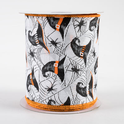 4" Witch Hats and Spiders Ribbon: White (10 Yards)