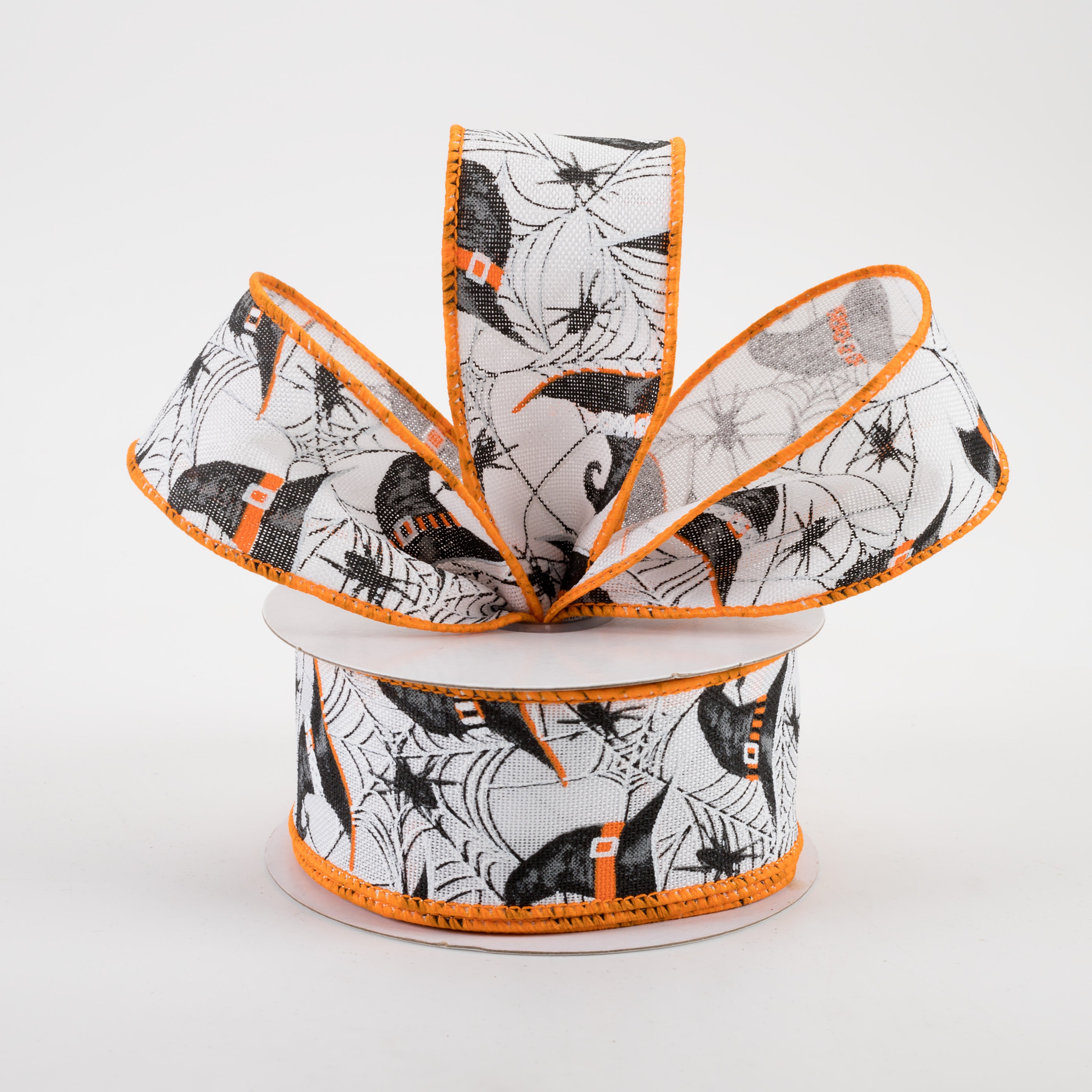 1.5" Witch Hats and Spiders Ribbon: White (10 Yards) Lifestyle Photo