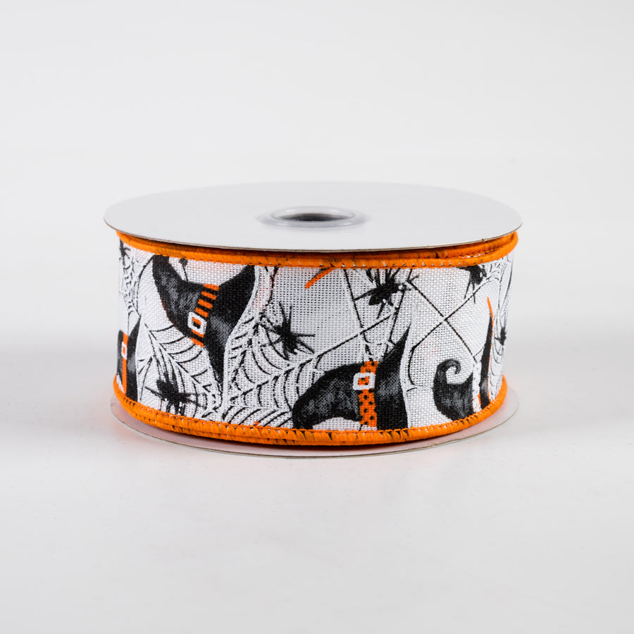 1.5" Witch Hats and Spiders Ribbon: White (10 Yards)