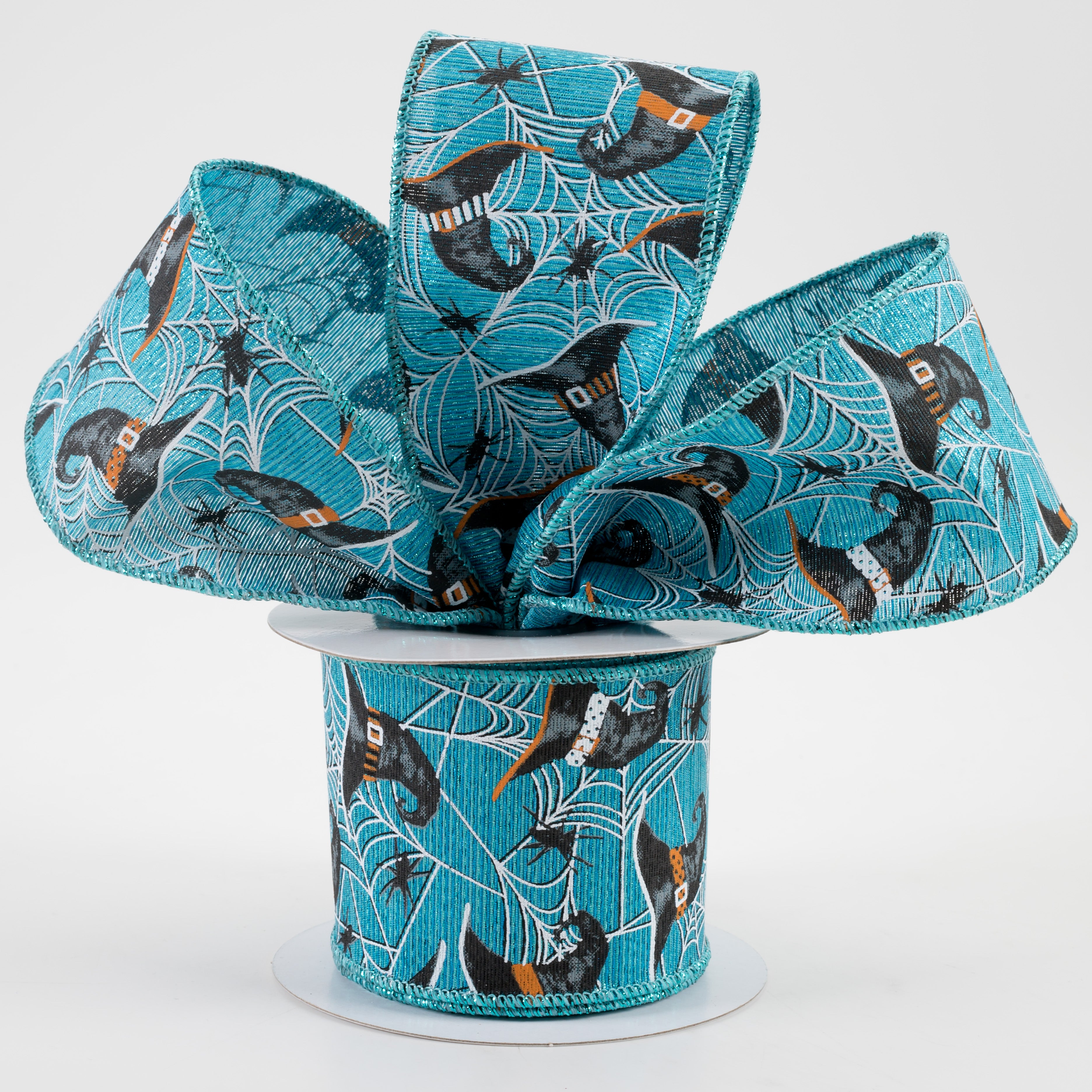 2.5" Witch Hats & Spiders Ribbon: Turquoise (10 Yards) Lifestyle Photo
