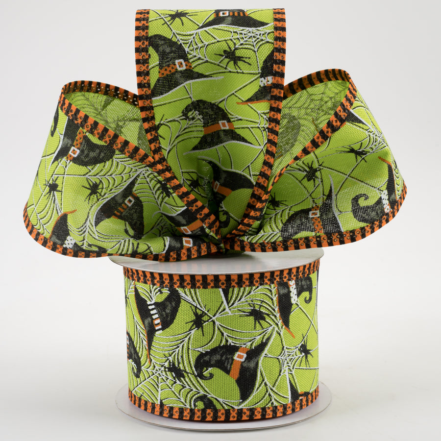 2.5" Witch Hats, Spiders, Stripe Edge Ribbon: Fresh Green (10 Yards) Lifestyle Photo