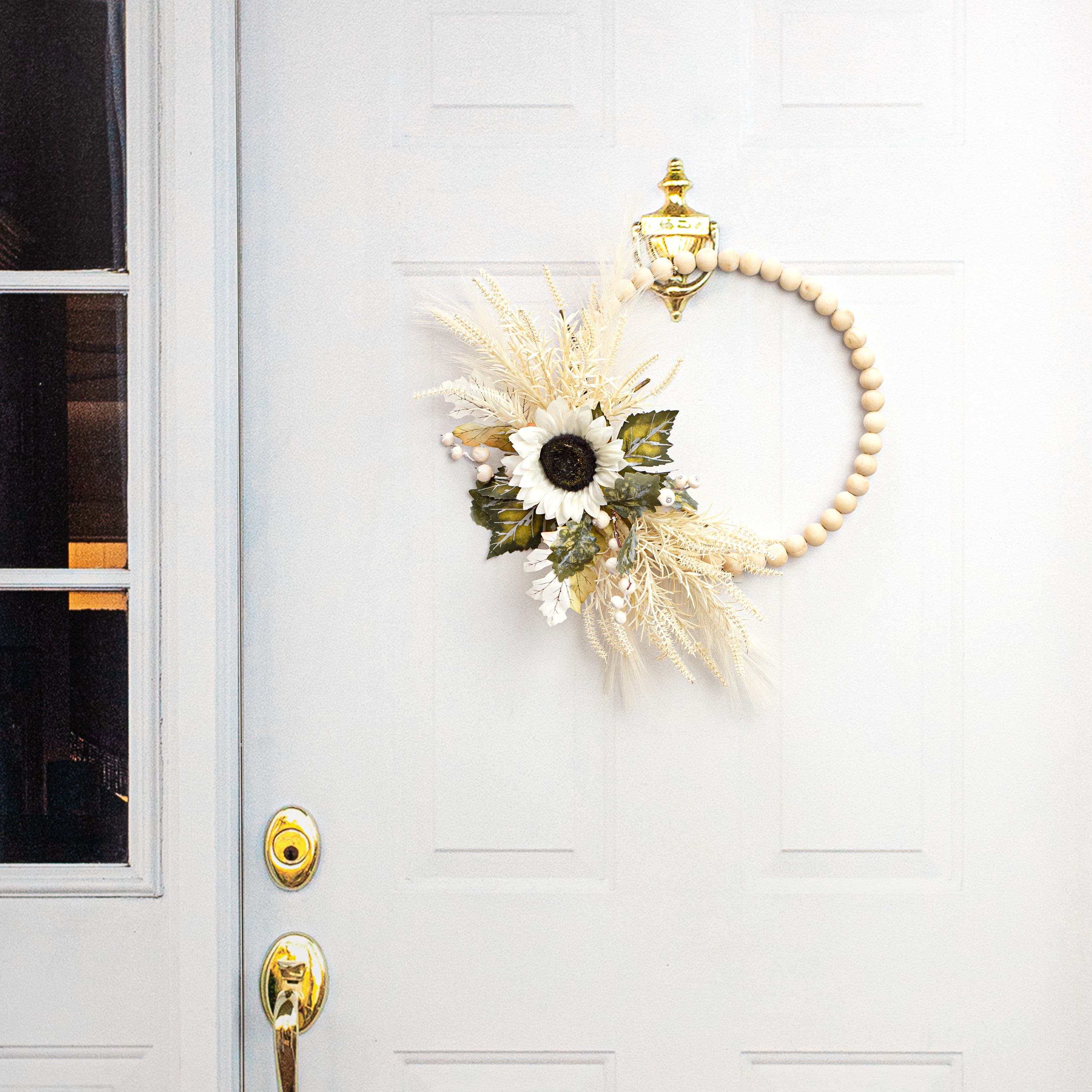 13" Wood Bead Wreath: Bleached Lifestyle Photo