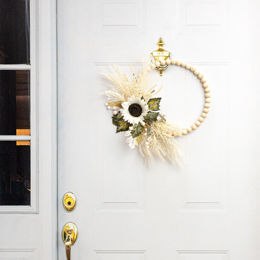 13" Wood Bead Wreath: Bleached Lifestyle Photo