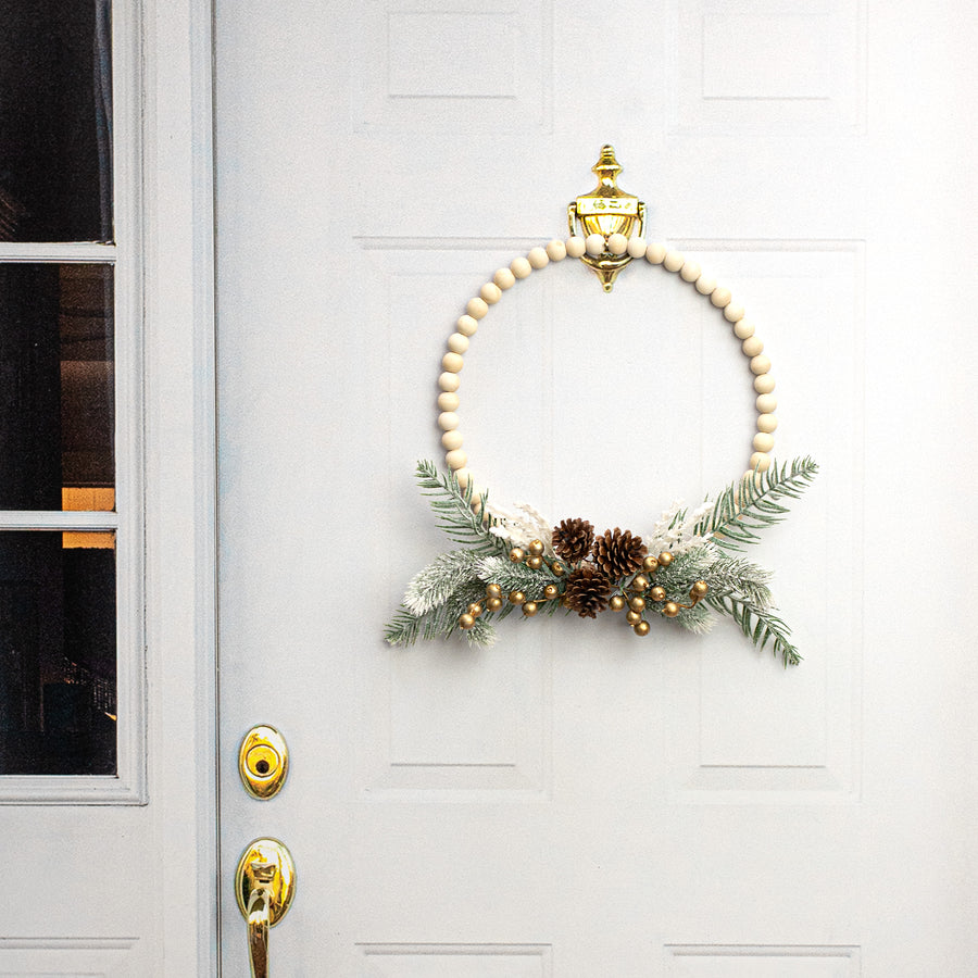 15.5" Wood Bead Wreath: Bleached Lifestyle Photo