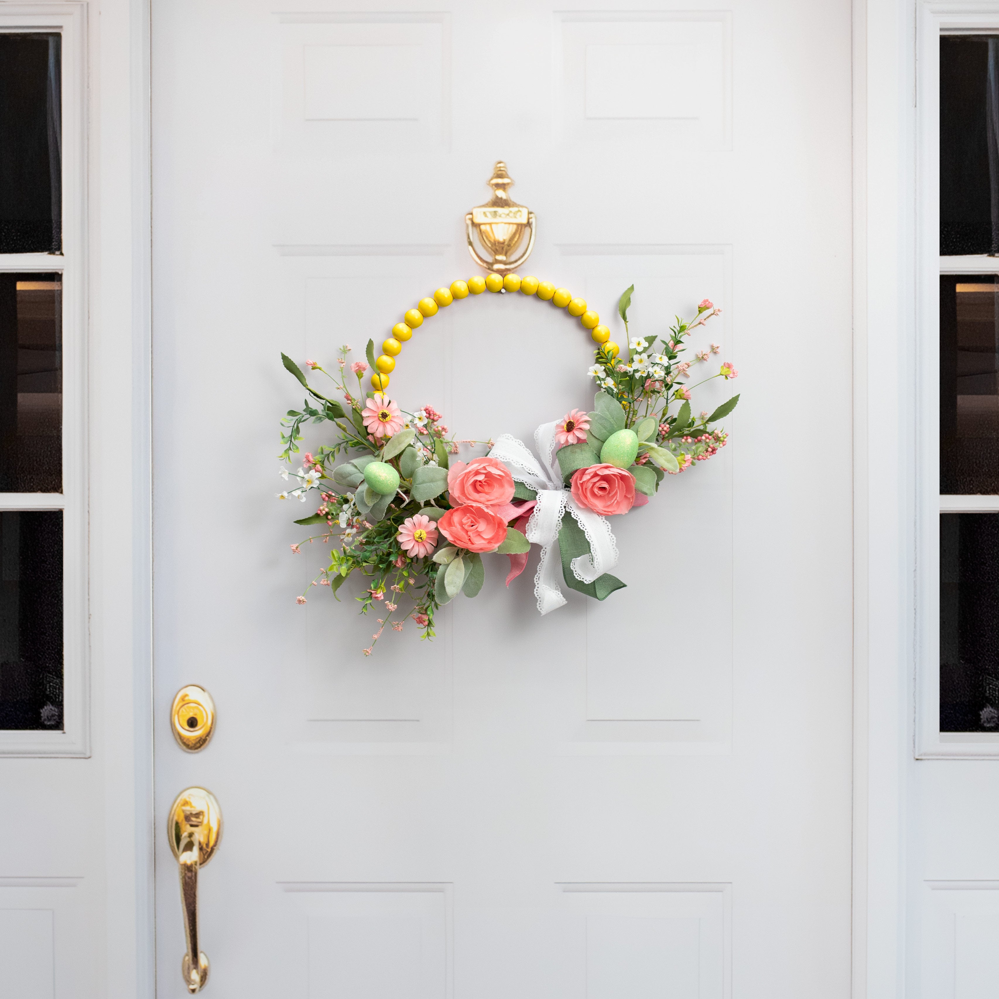 13" Wood Bead Wreath: Bright Yellow detail photo 4