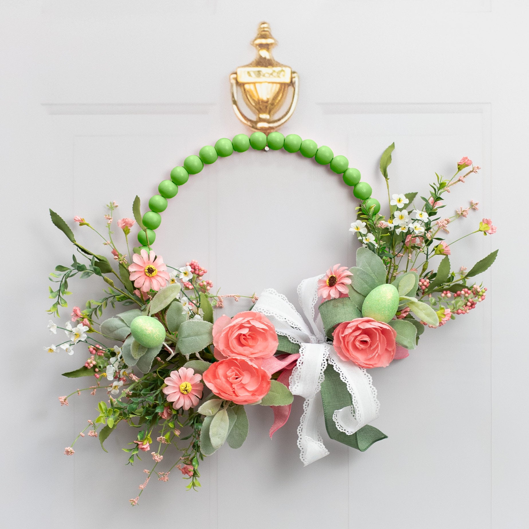 13" Wood Bead Wreath: Lime Green Lifestyle Photo