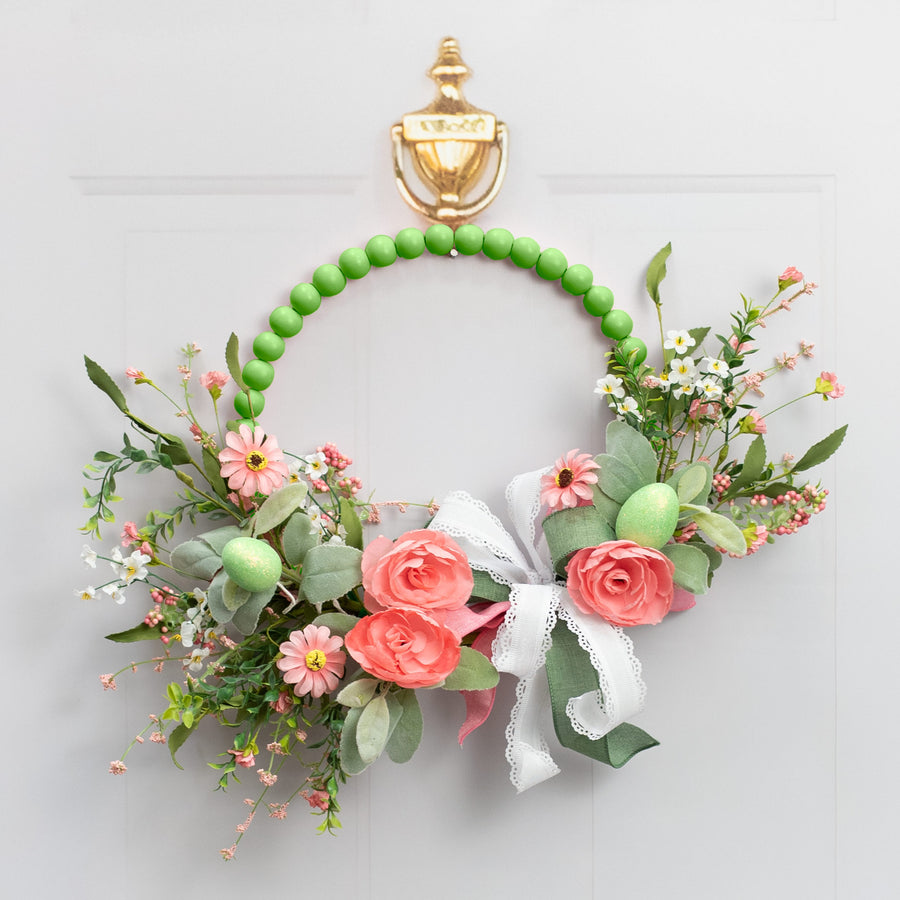 13" Wood Bead Wreath: Lime Green Lifestyle Photo