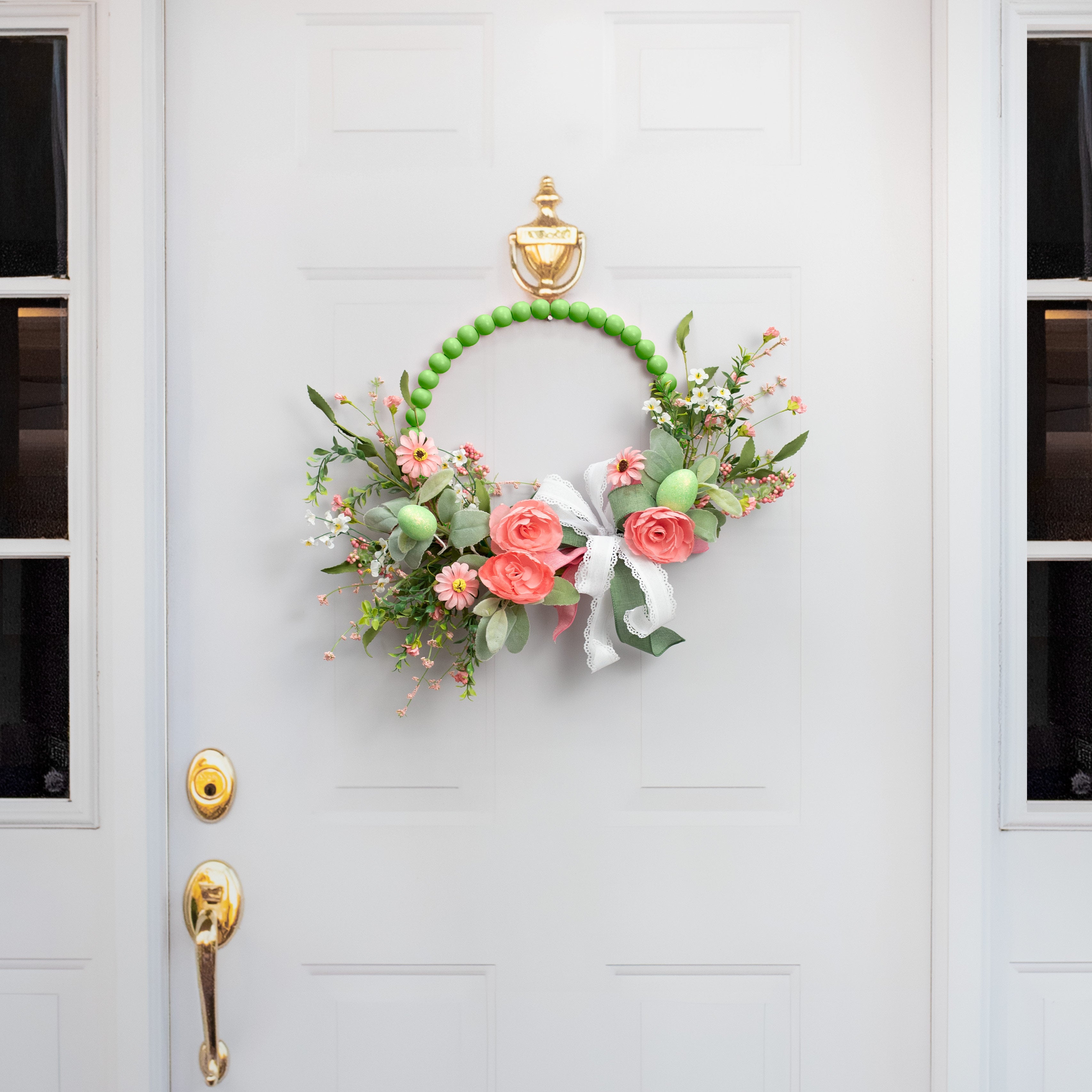 13" Wood Bead Wreath: Lime Green detail photo 4
