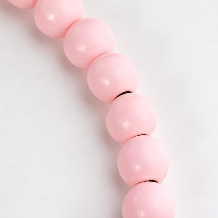 13" Wood Bead Wreath: Quartz Pink detail photo 3