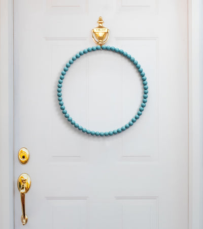 17.75" Wood Bead Wreath: Smoke Blue Lifestyle Photo