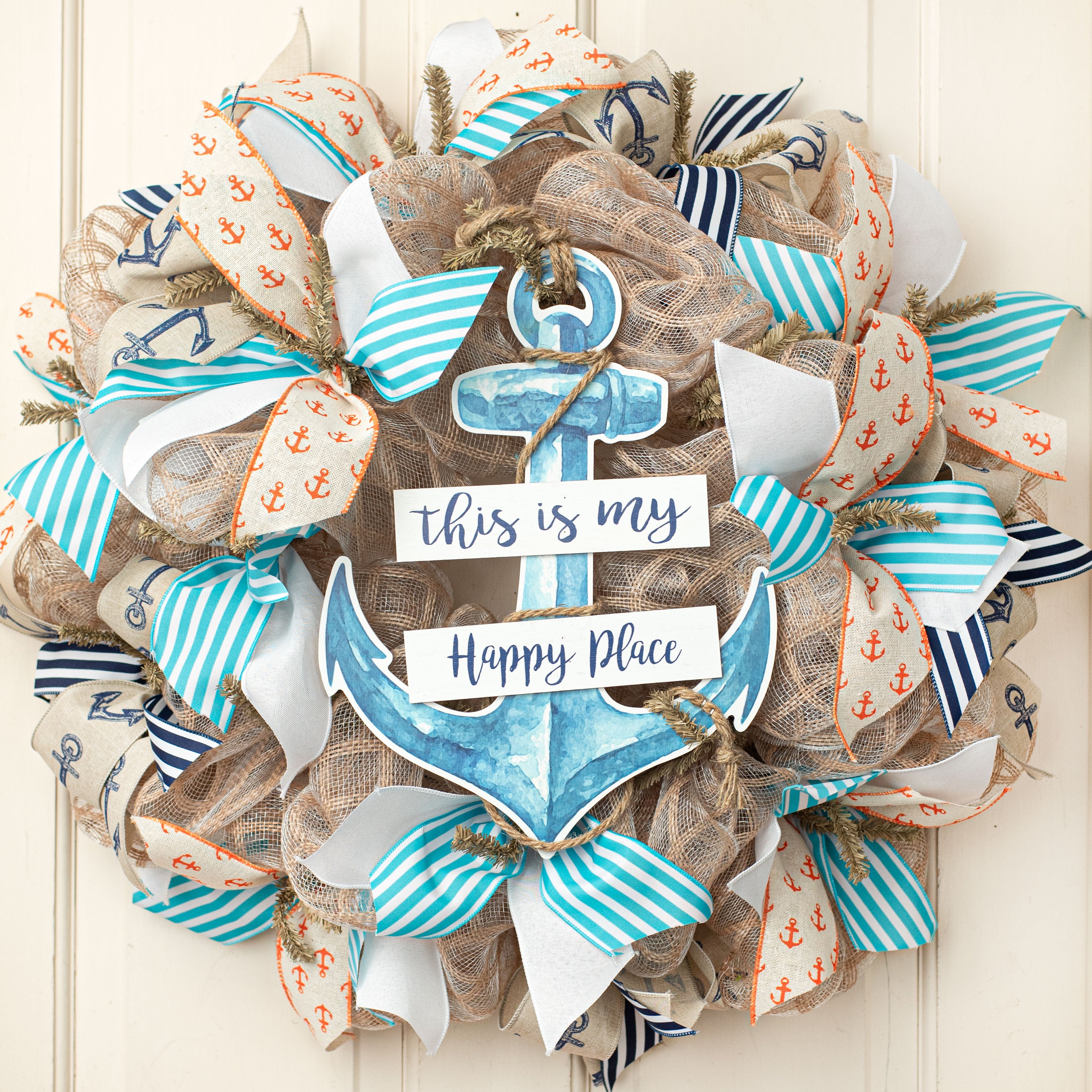 14" Wooden Anchor Sign: This Is My Happy Place Lifestyle Photo