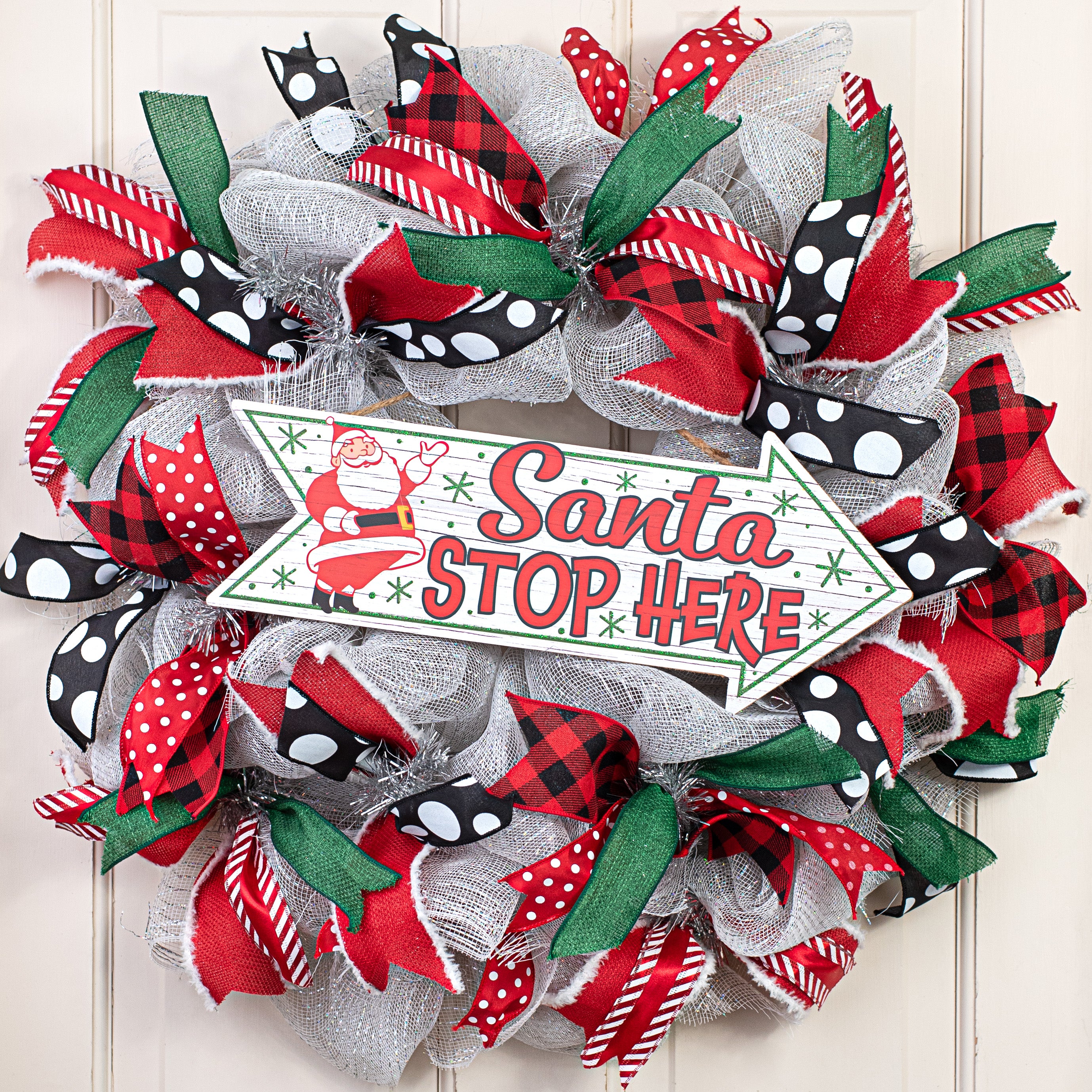 16" Wooden Arrow Sign: Santa Stop Here Lifestyle Photo