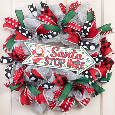 16" Wooden Arrow Sign: Santa Stop Here Lifestyle Photo