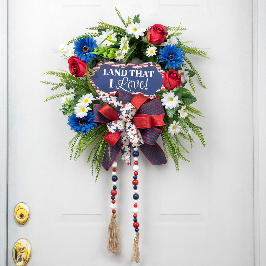 4' Wooden Bead Garland: Red, White, Blue Lifestyle Photo