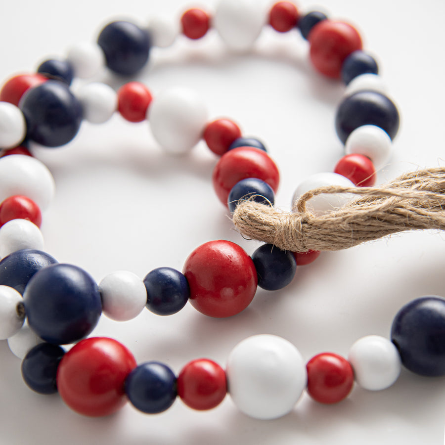 4' Wooden Bead Garland: Red, White, Blue detail photo 3