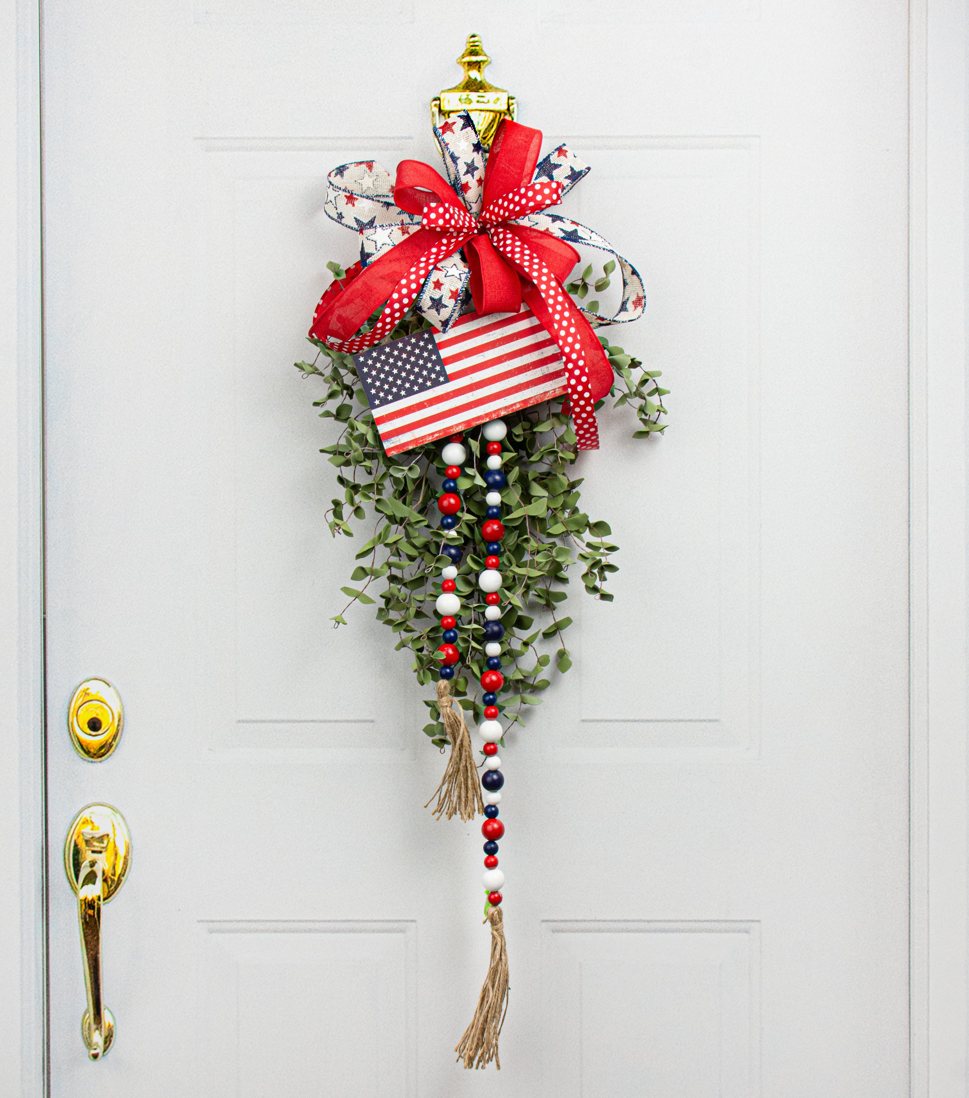 4' Wooden Bead Garland: Red, White, Blue detail photo 4