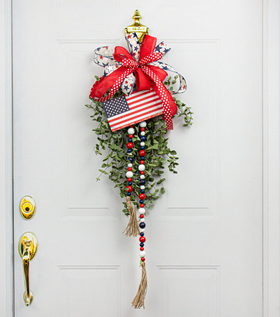 4' Wooden Bead Garland: Red, White, Blue detail photo 4