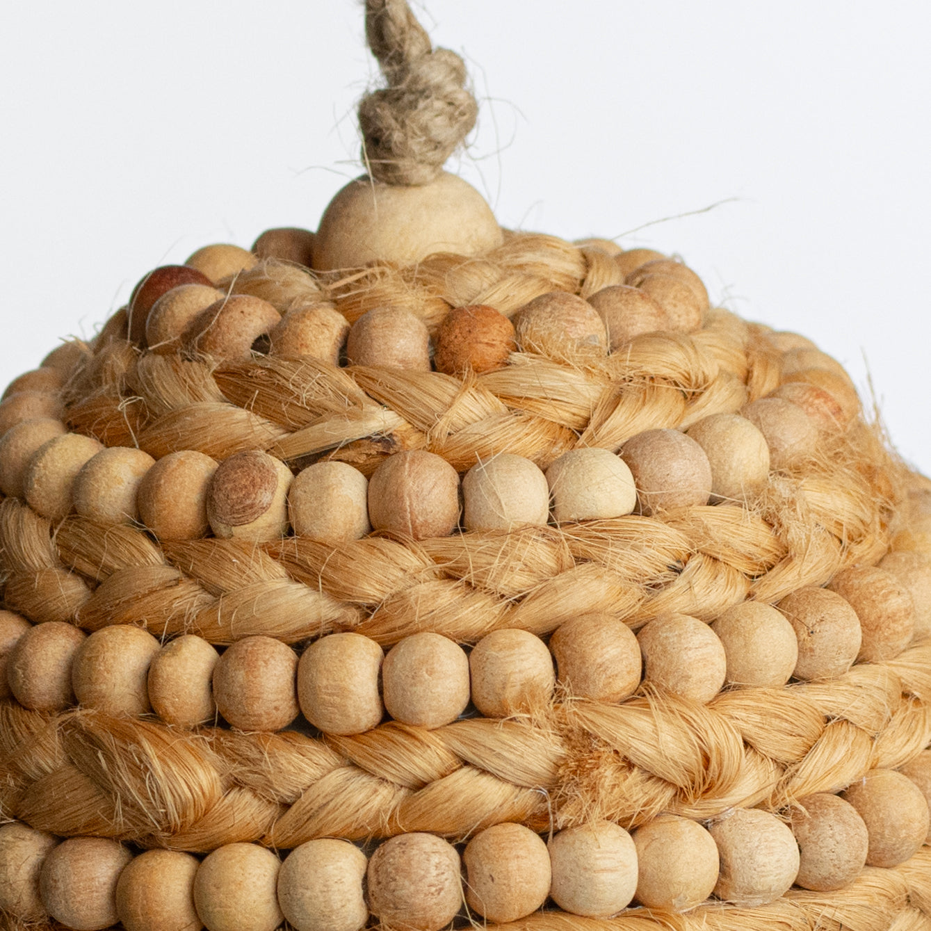 4" Wooden Bead & Jute Rope Ball Ornament detail photo 3