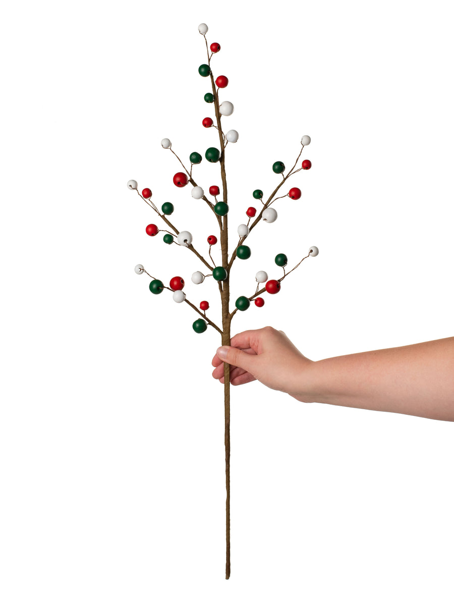 28" Wooden Bead Spray: Red, White, Green detail photo 3