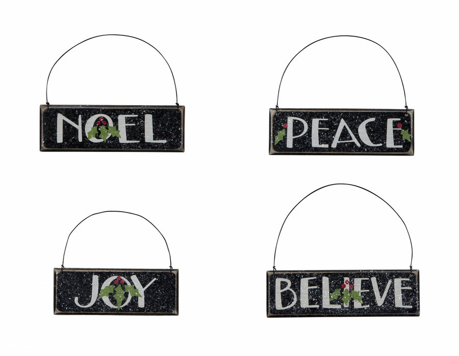 Wooden Holiday Words Ornaments (Set of 4): Peace, Noel, Joy, Believe Item Number: 22507