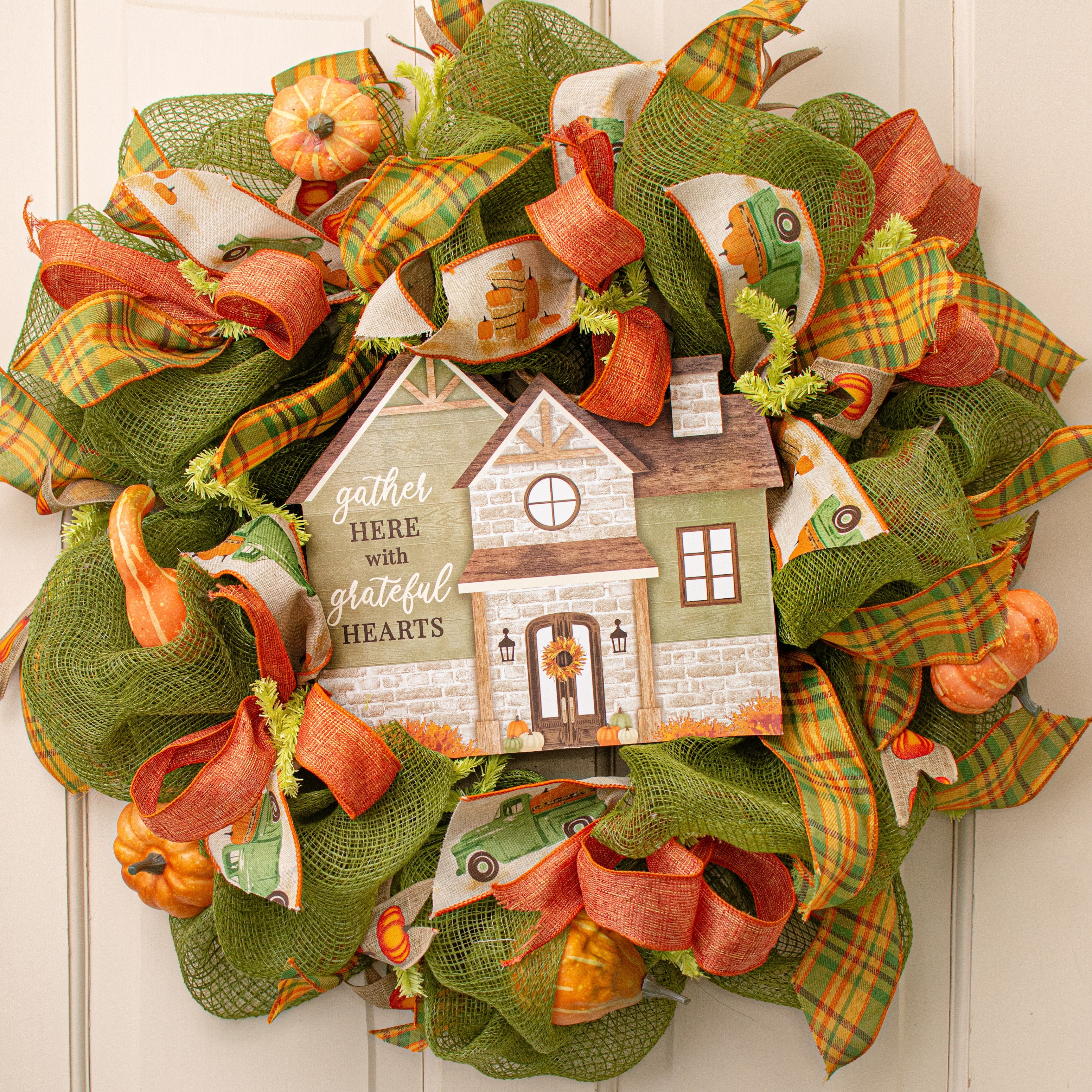 11" Wooden House Sign: Gather Grateful Fall Lifestyle Photo