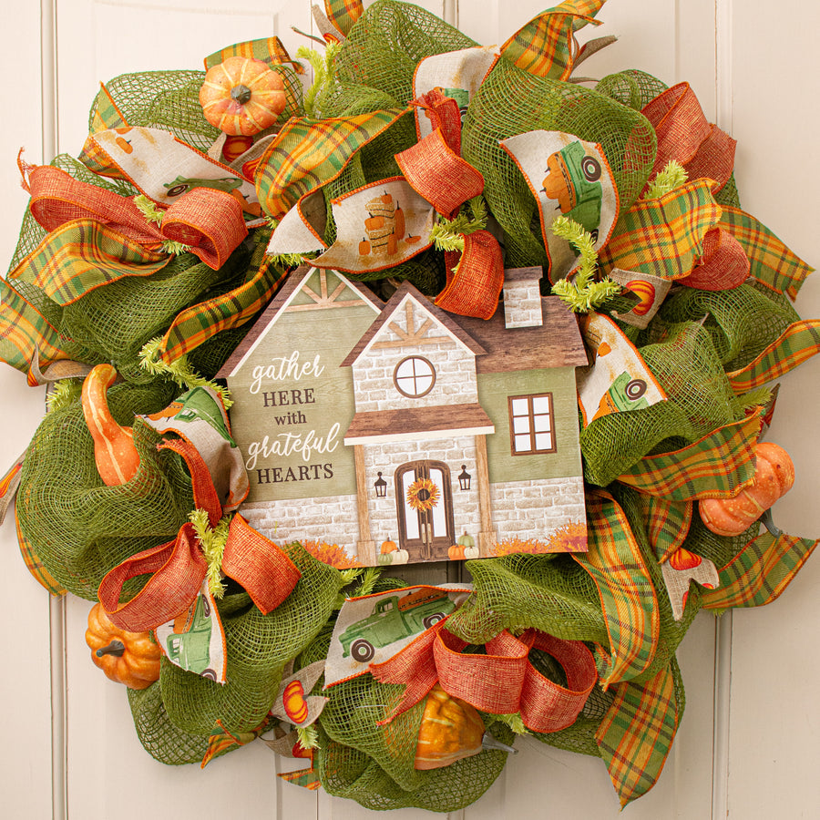11" Wooden House Sign: Gather Grateful Fall Lifestyle Photo