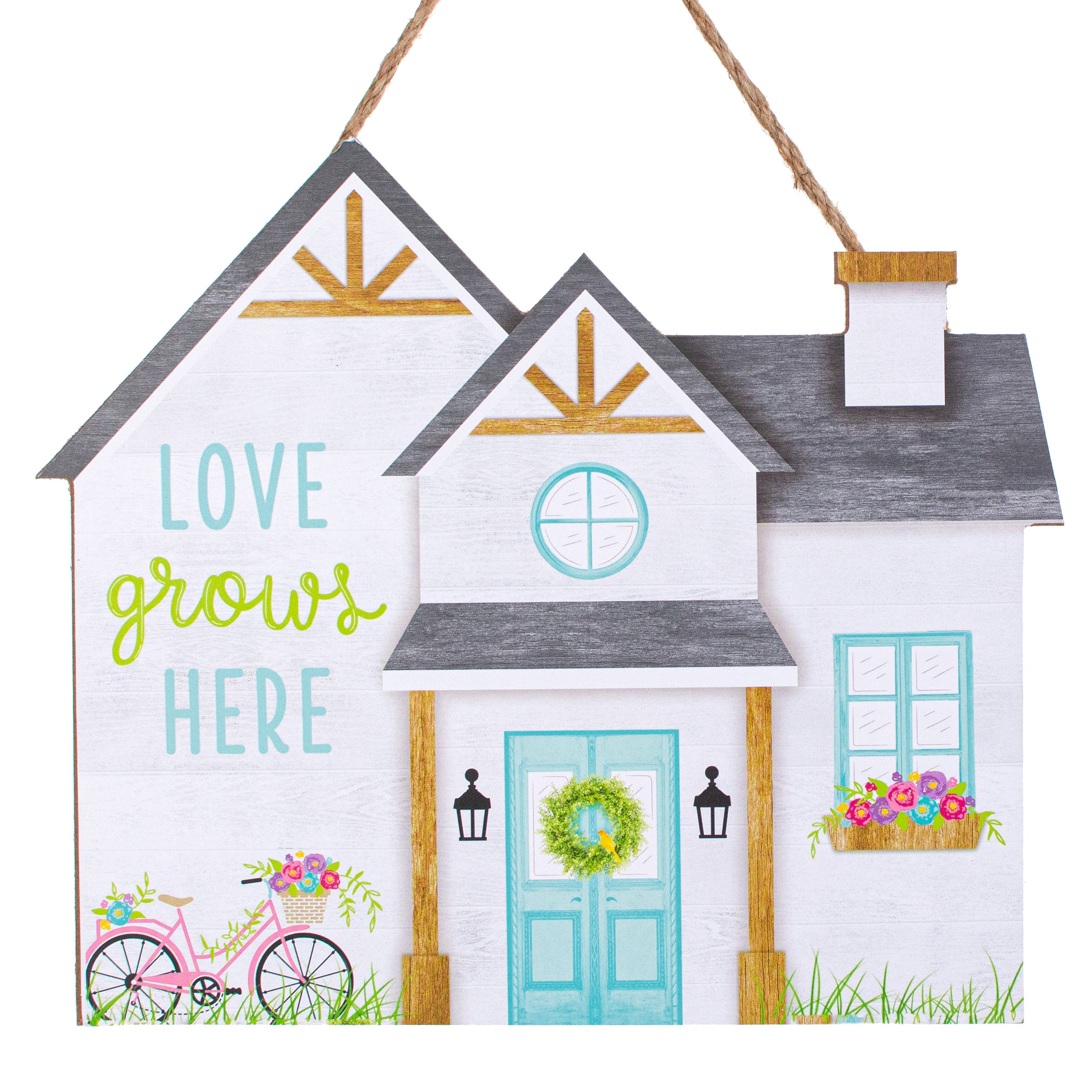 11" Wooden House Sign: Love Grows Here Item Number: AP7088