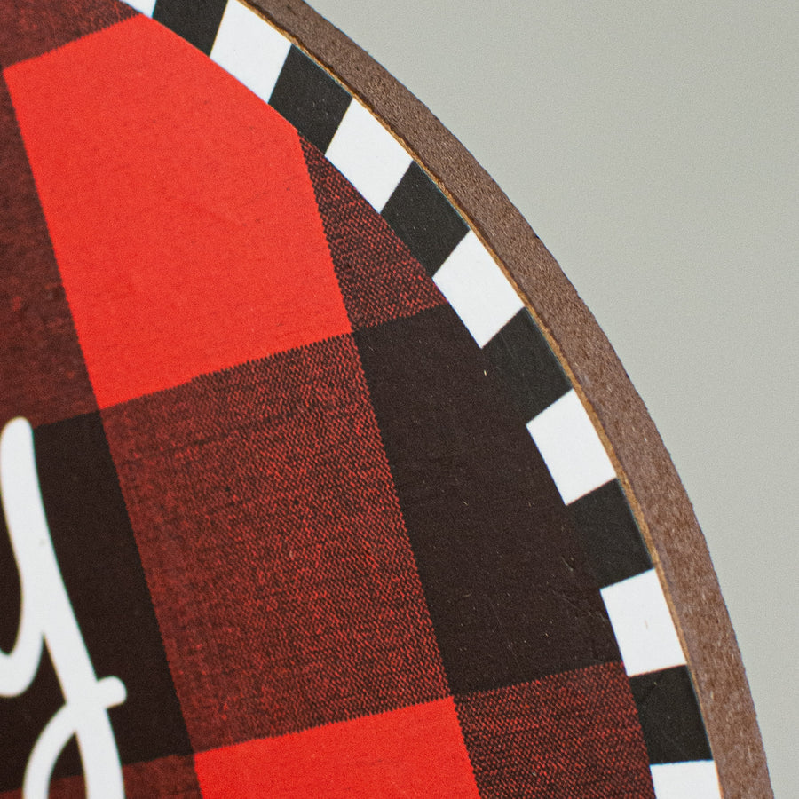 12" Wooden Ornament Sign: Buffalo Plaid Merry Christmas detail photo 3