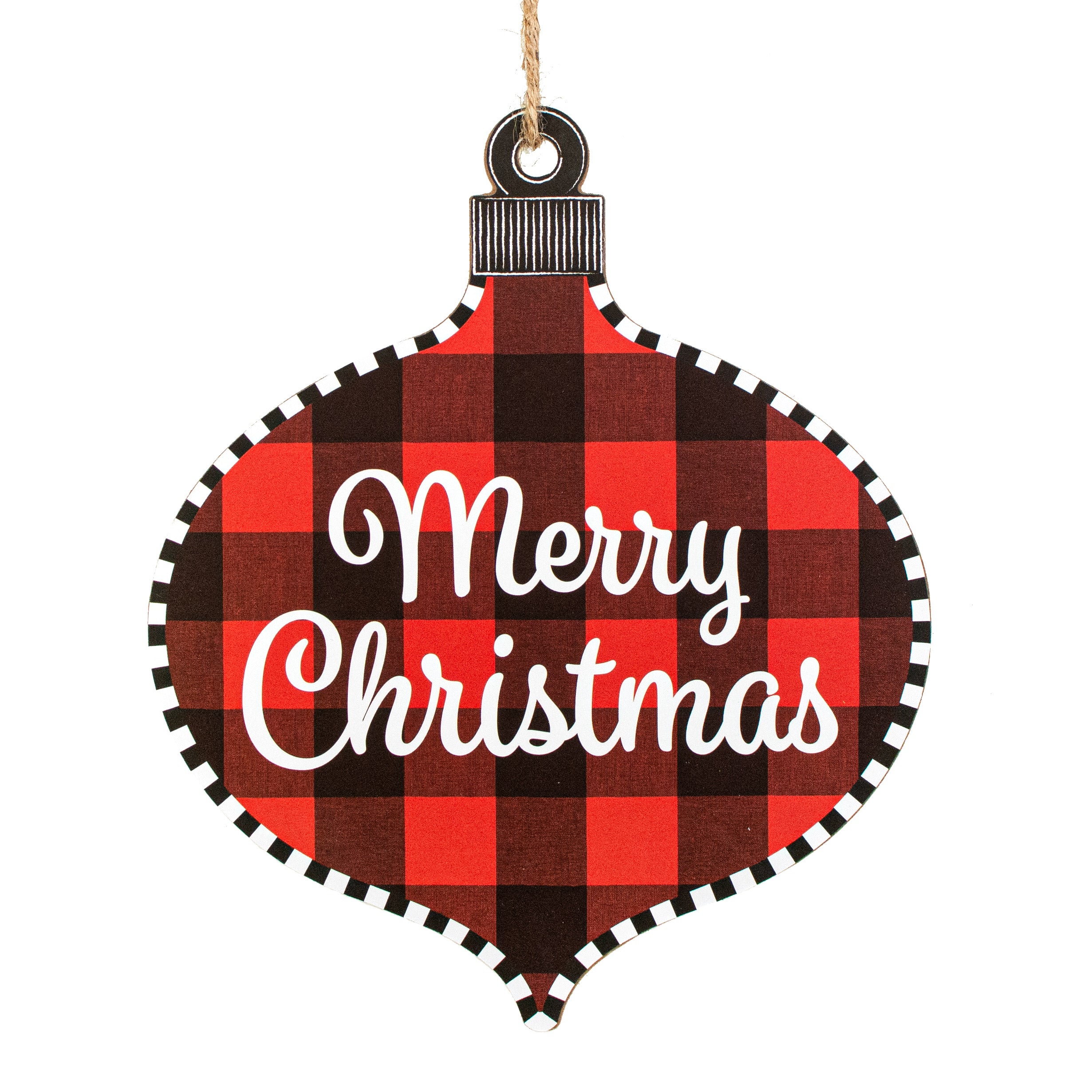 12" Wooden Ornament Sign: Buffalo Plaid Merry Christmas Item Number: AP7139