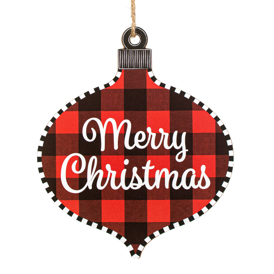 12" Wooden Ornament Sign: Buffalo Plaid Merry Christmas Item Number: AP7139