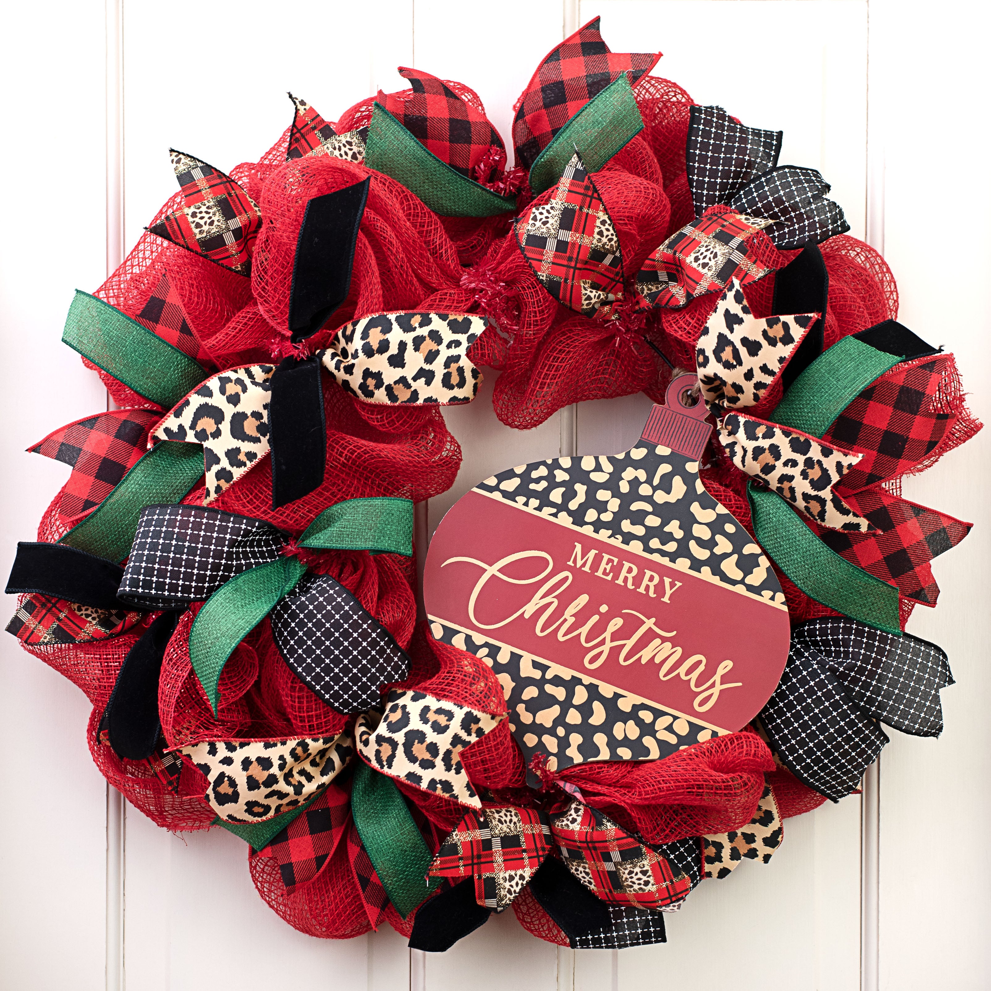12" Wooden Ornament Sign: Gold Leopard Merry Christmas Lifestyle Photo