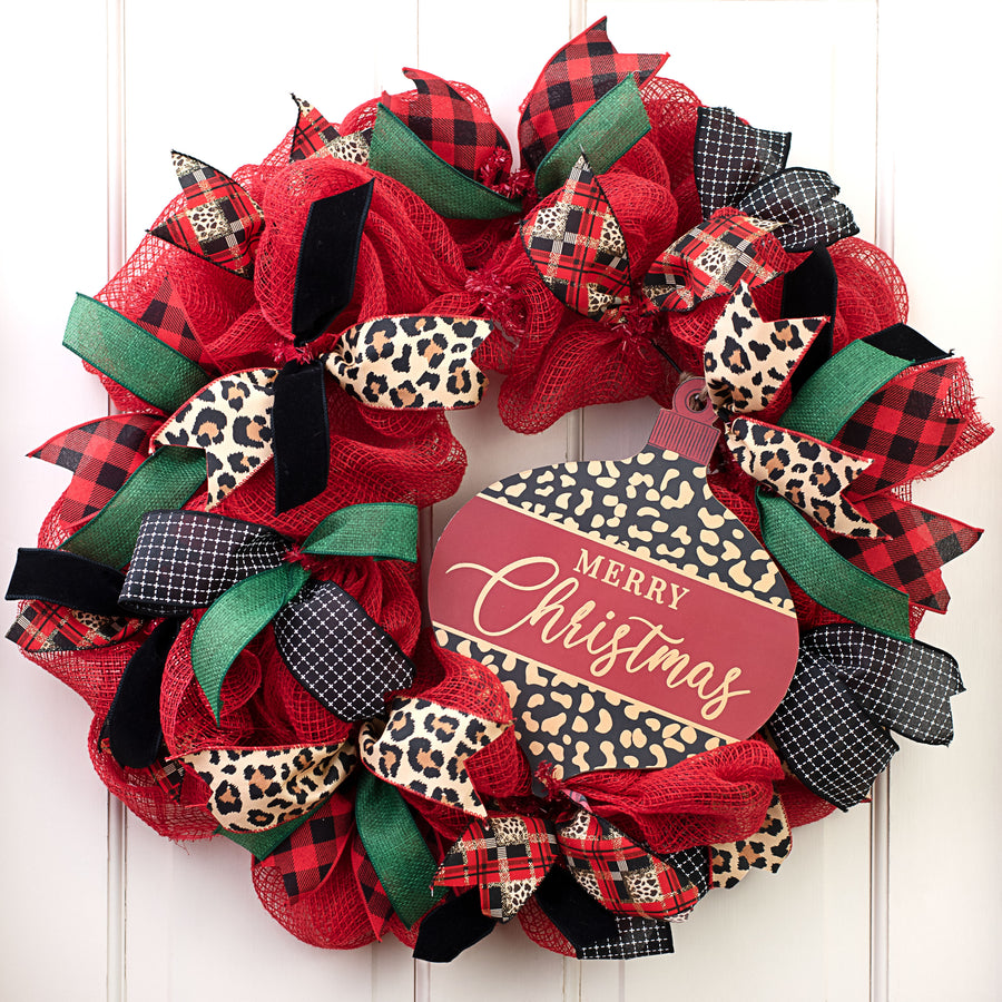 12" Wooden Ornament Sign: Gold Leopard Merry Christmas Lifestyle Photo