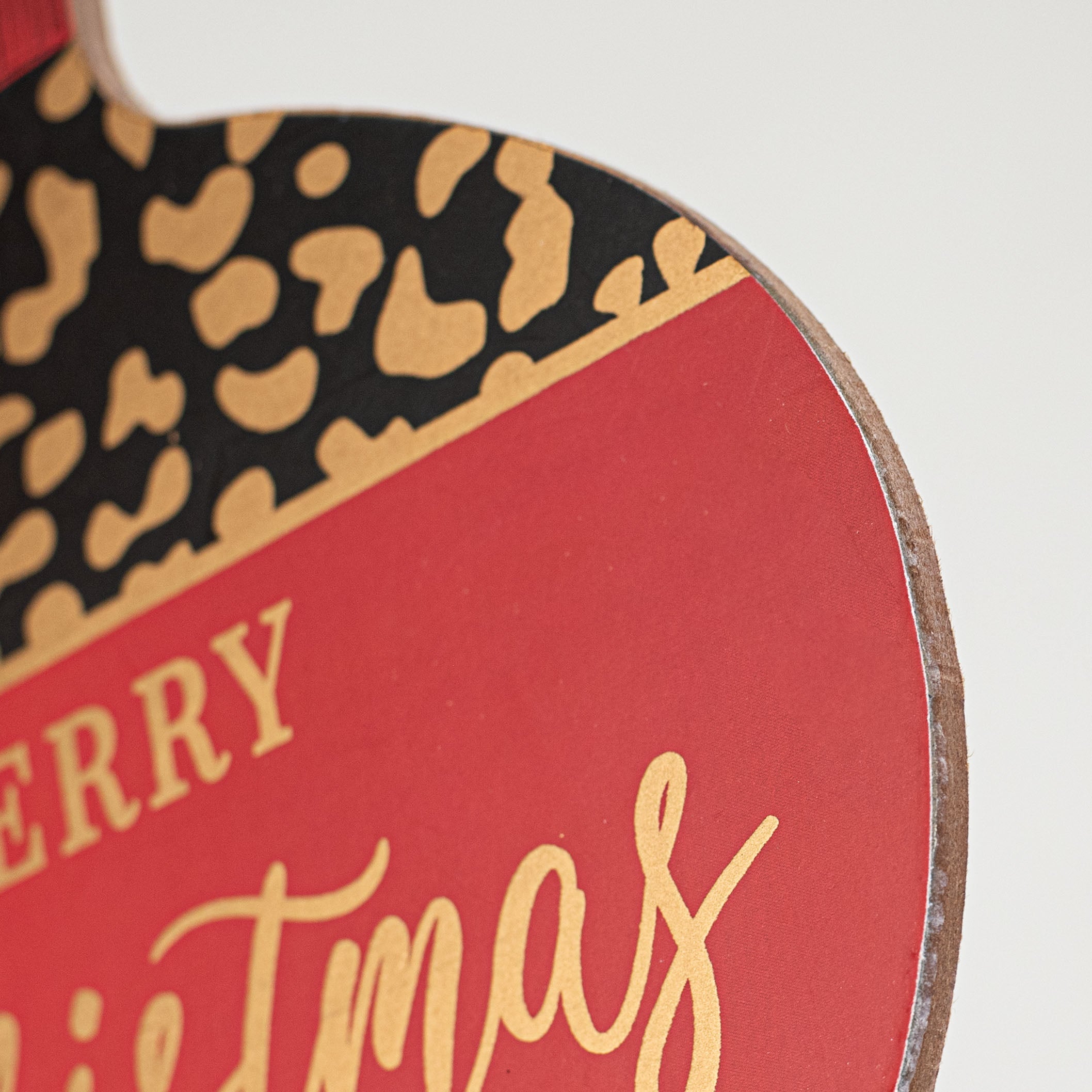 12" Wooden Ornament Sign: Gold Leopard Merry Christmas detail photo 3