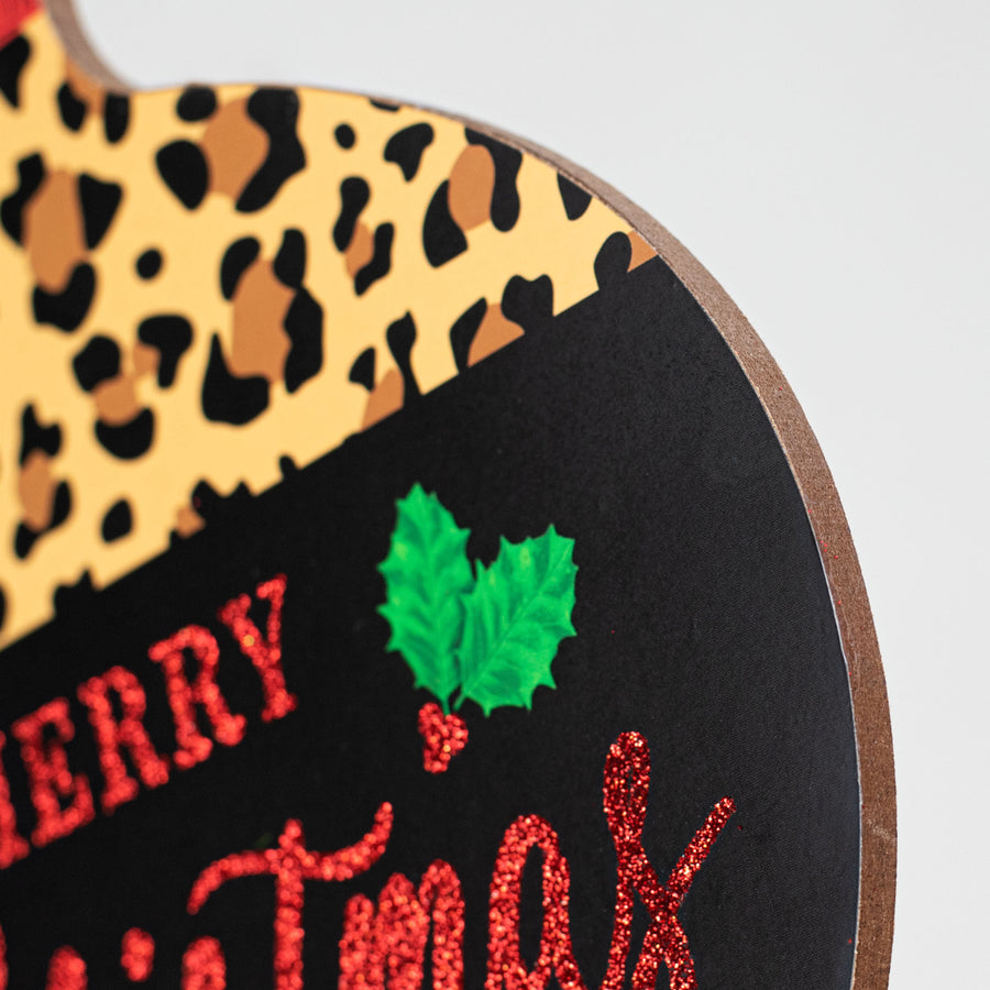 12" Wooden Ornament Sign: Leopard Merry Christmas detail photo 3