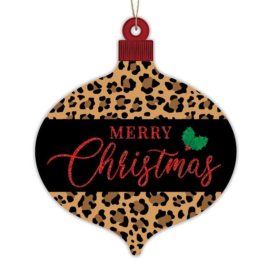 12" Wooden Ornament Sign: Leopard Merry Christmas Item Number: AP8961