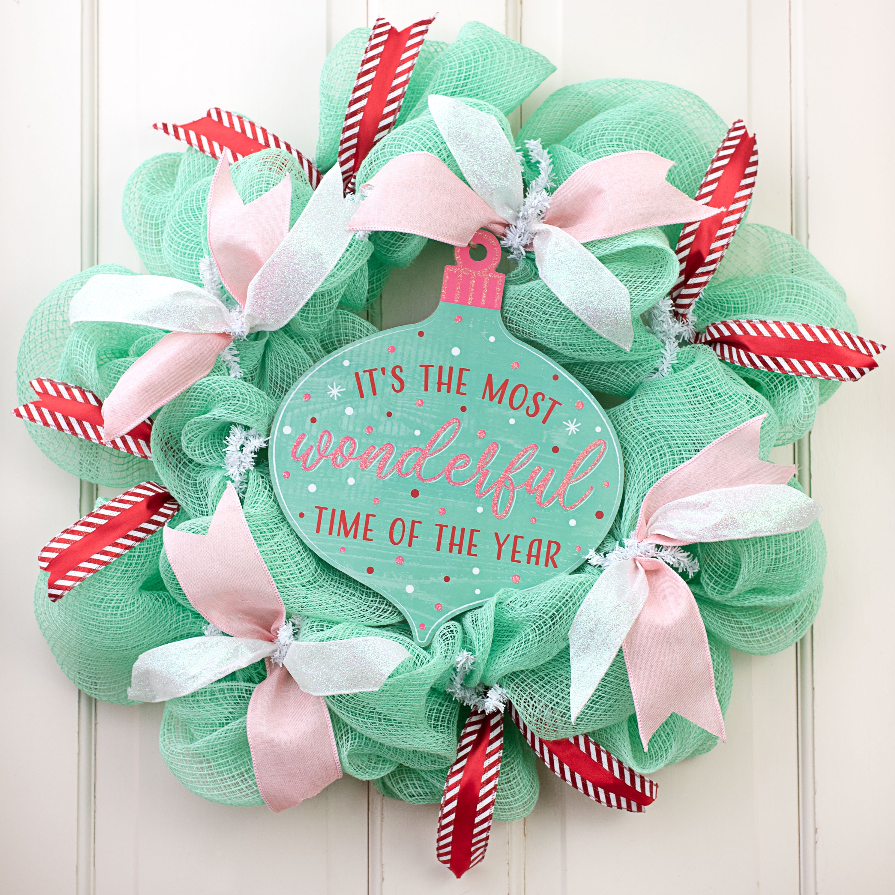 12" Wooden Ornament Sign: Mint Most Wonderful Time of Year Lifestyle Photo