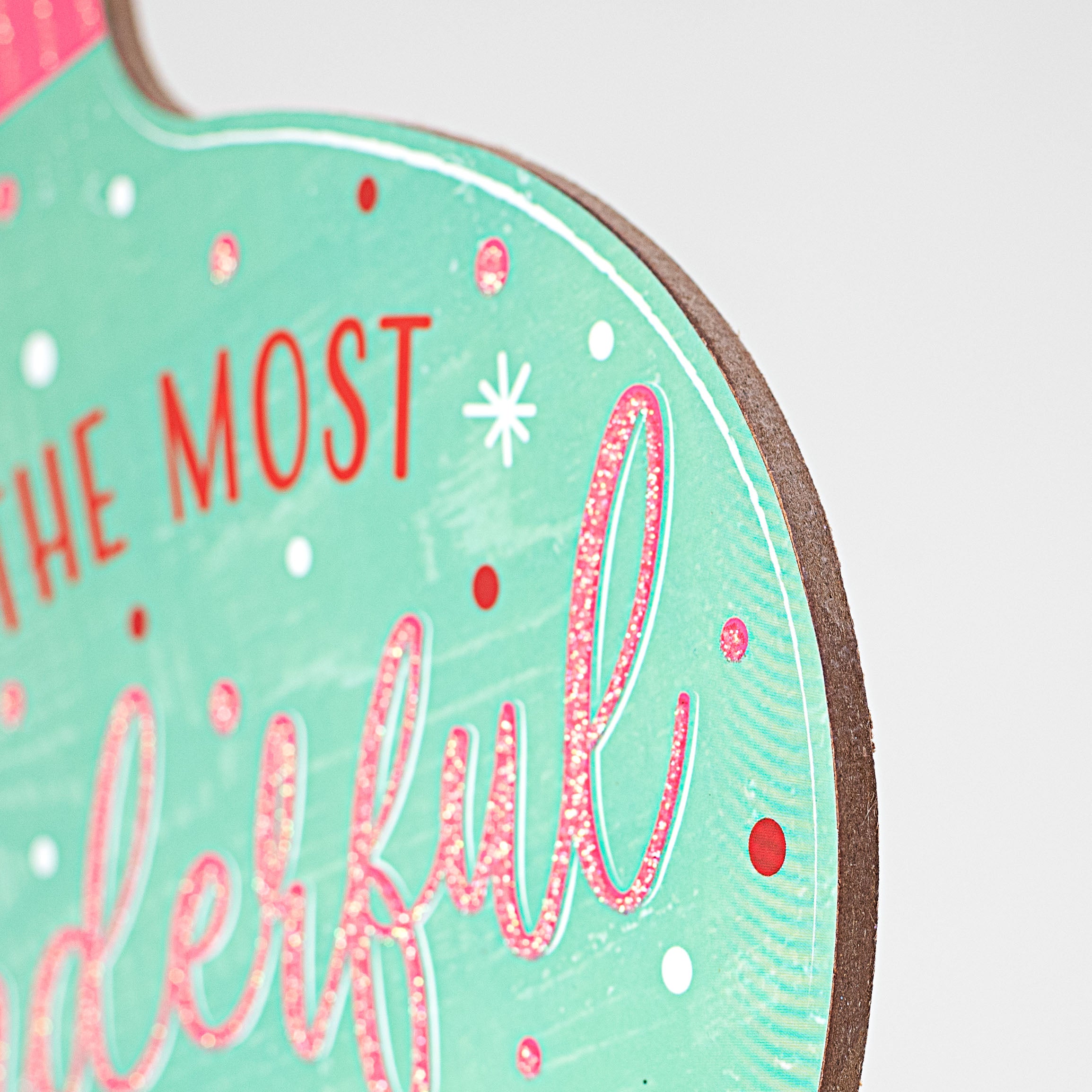 12" Wooden Ornament Sign: Mint Most Wonderful Time of Year detail photo 3