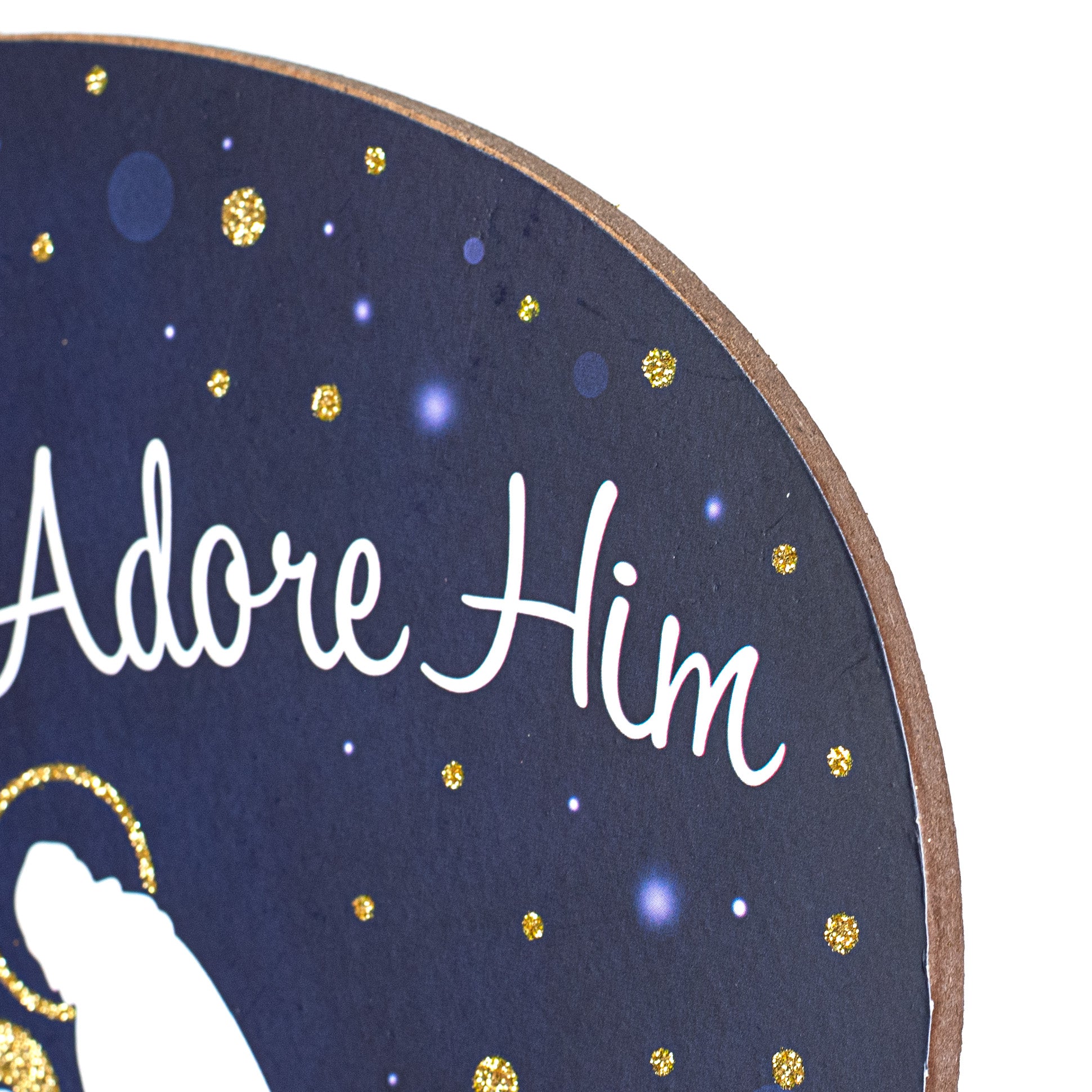 12" Wooden Ornament Sign: Navy Let Us Adore Him detail photo 3