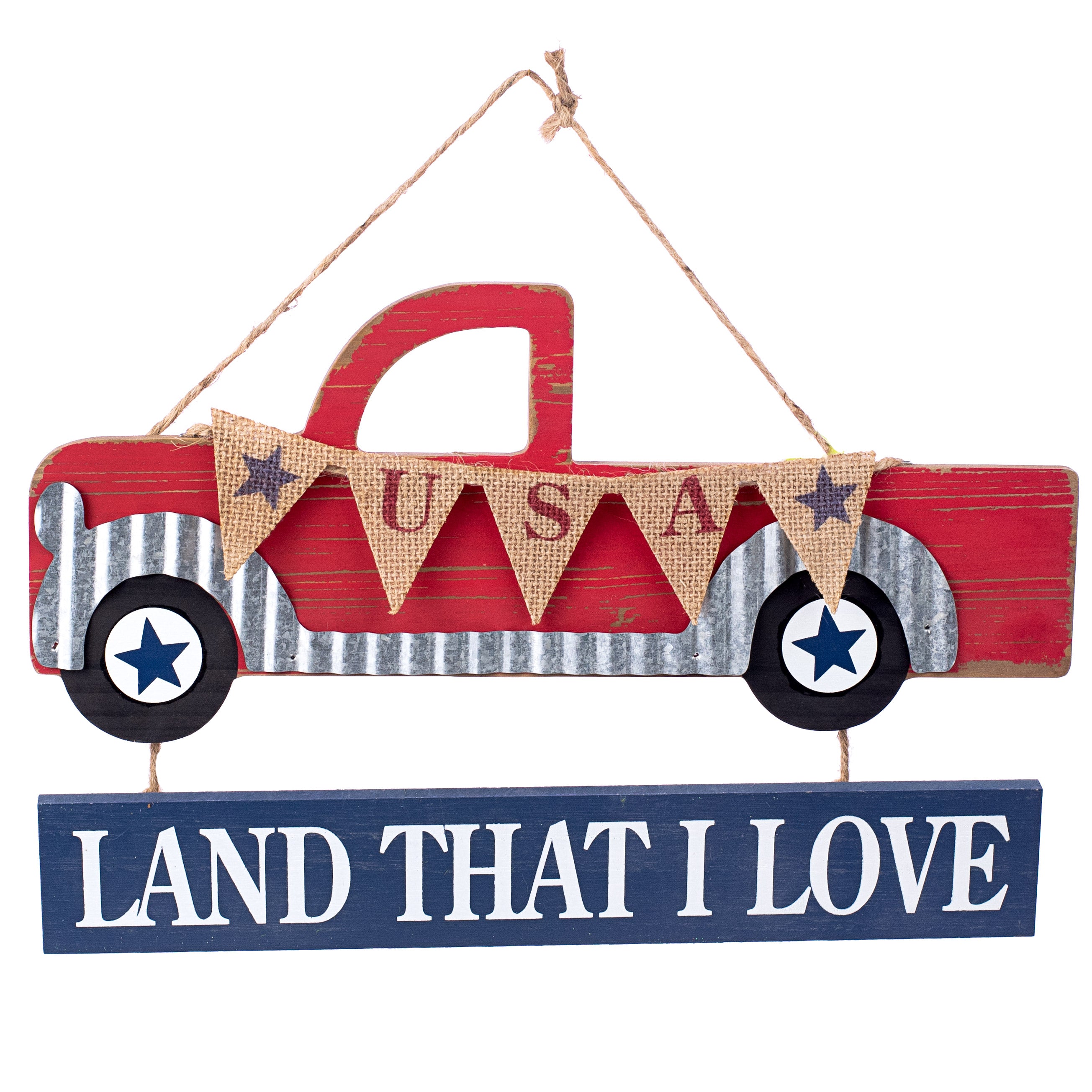 14" Wooden Pickup Truck Hanger: USA Item Number: 74136RWB